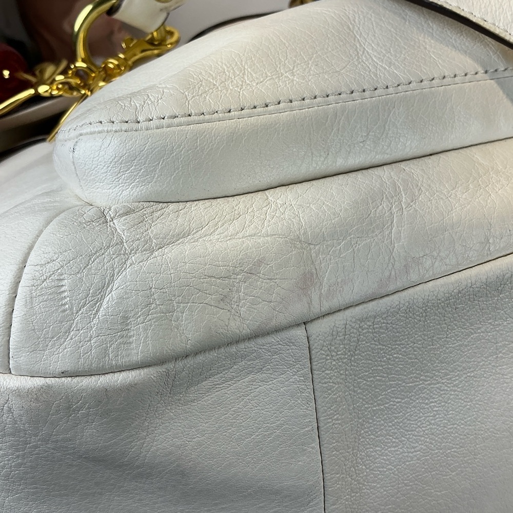 Coach Campbell White Leather Flap Buckle Satchel Bag - Picture 13 of 17